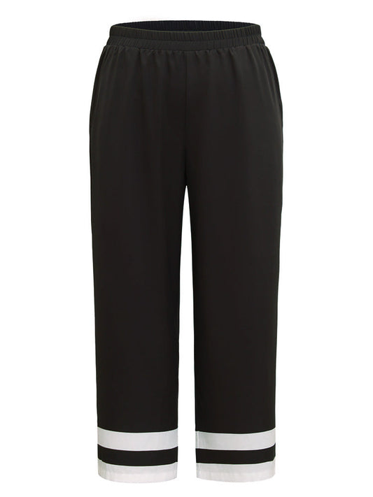 Contrast Trim Slant Pocket Elastic Waist Pants