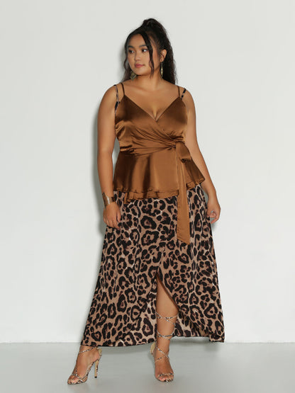 Bowknot Waist Ruffle Hem Top