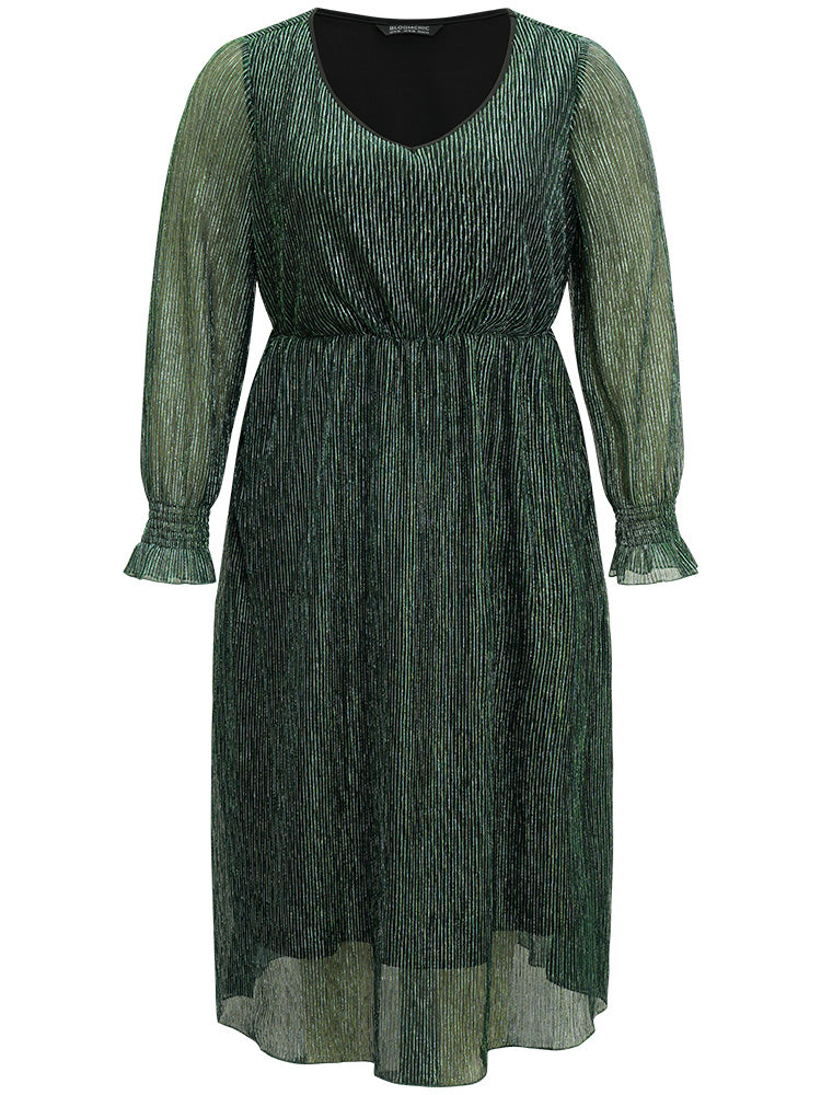 Plain Texture Elastic Waist Shirred Mesh Dress