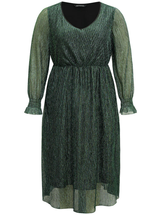 Plain Texture Elastic Waist Shirred Mesh Dress