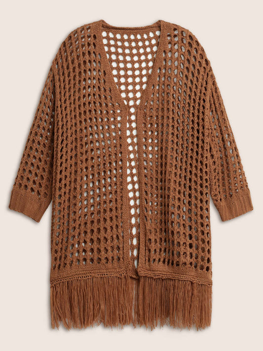 Solid Cut Out Fringe Hem Swim Cover Up