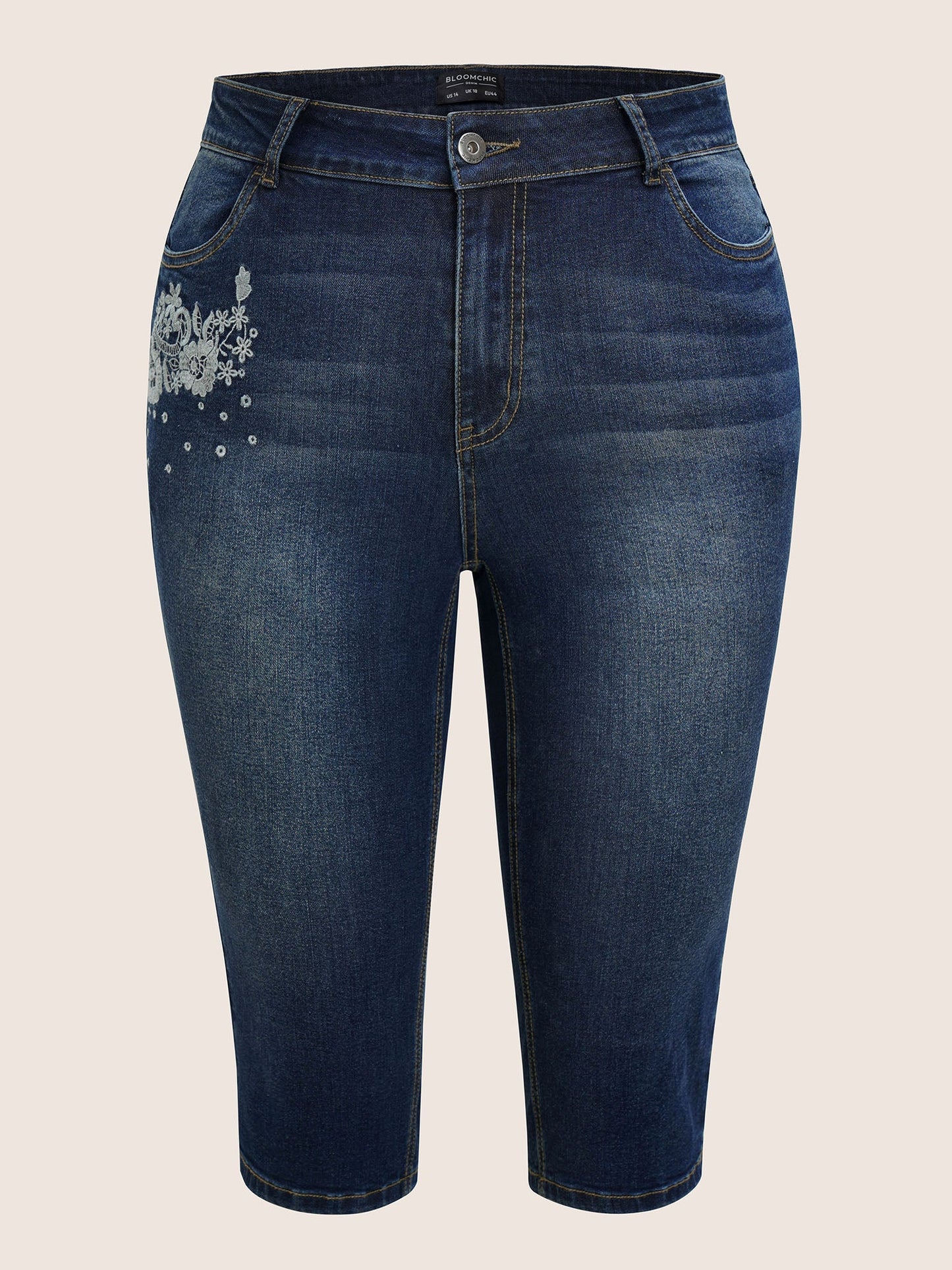 Floral Embroidered Skinny Below The Knees Jeans