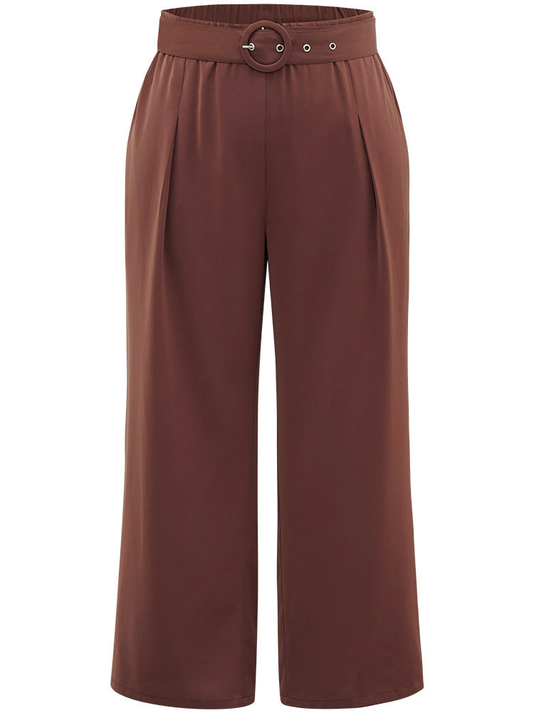 Anti-Wrinkle Belted Buckle Detail Woven Pants