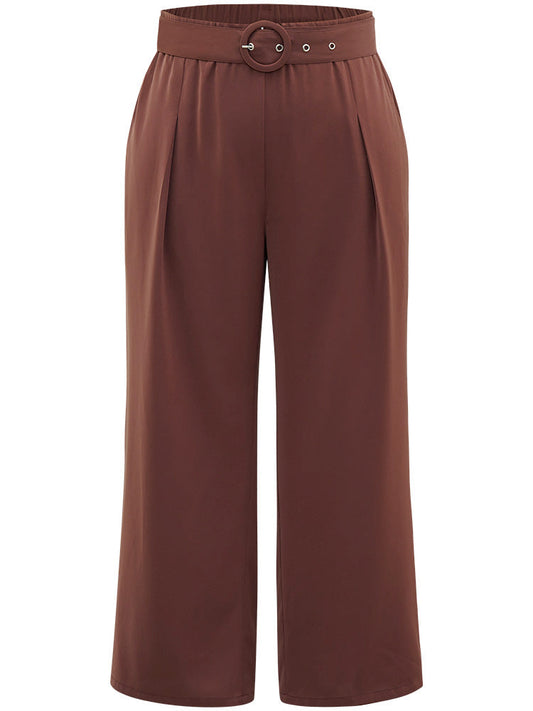 Anti-Wrinkle Belted Buckle Detail Woven Pants
