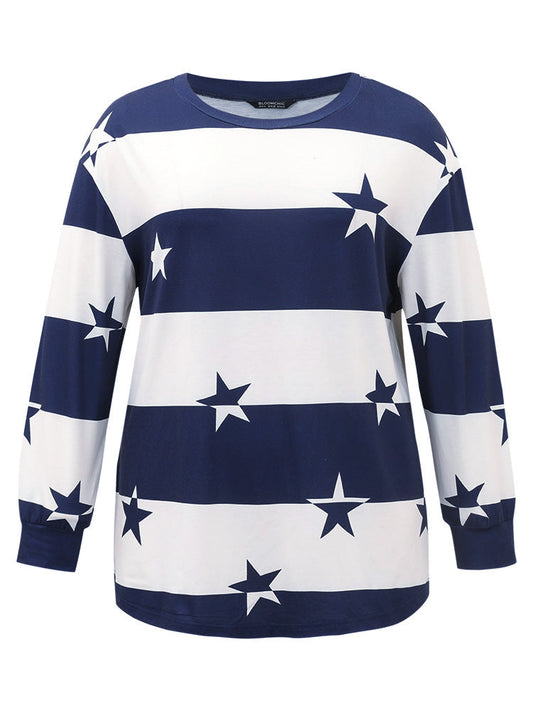 Striped & Star Contrast Crew Neck T-shirt