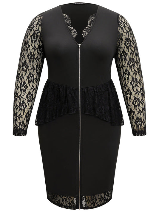 Halloween Guipure Lace Zipper Fly Layered Dress