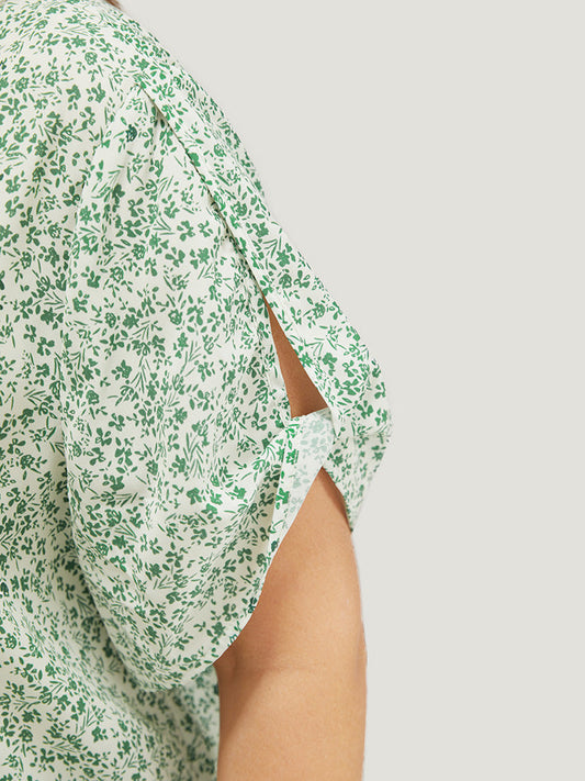 Ditsy Floral Cut Out Twist Sleeve Blouse