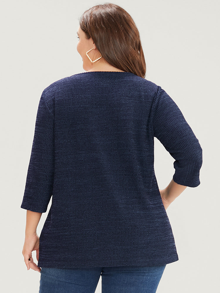 Plain Contrast Lace Round Neck T-shirt