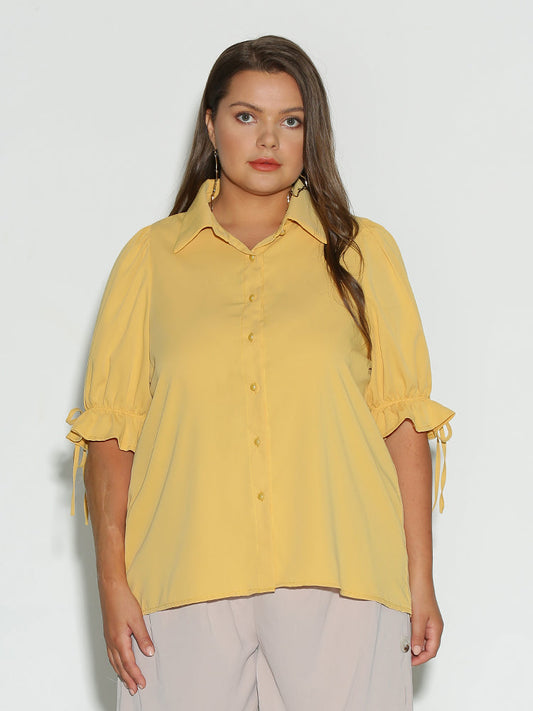 Puff Sleeve Lapel Collar Blouse