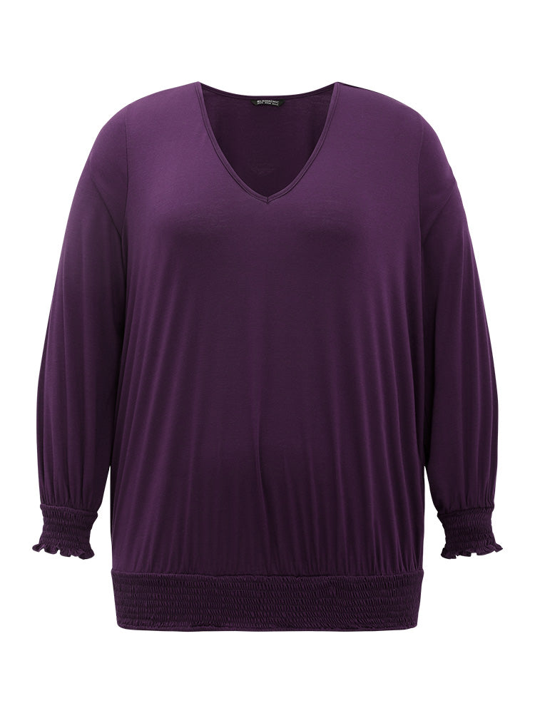 Solid Shirred Hem Gathered T-shirt