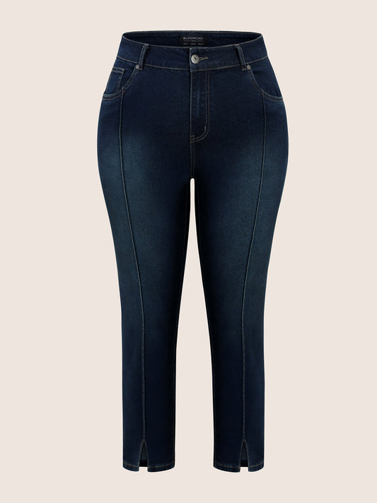 Straight Leg Seam Detail Split Hem Jeans