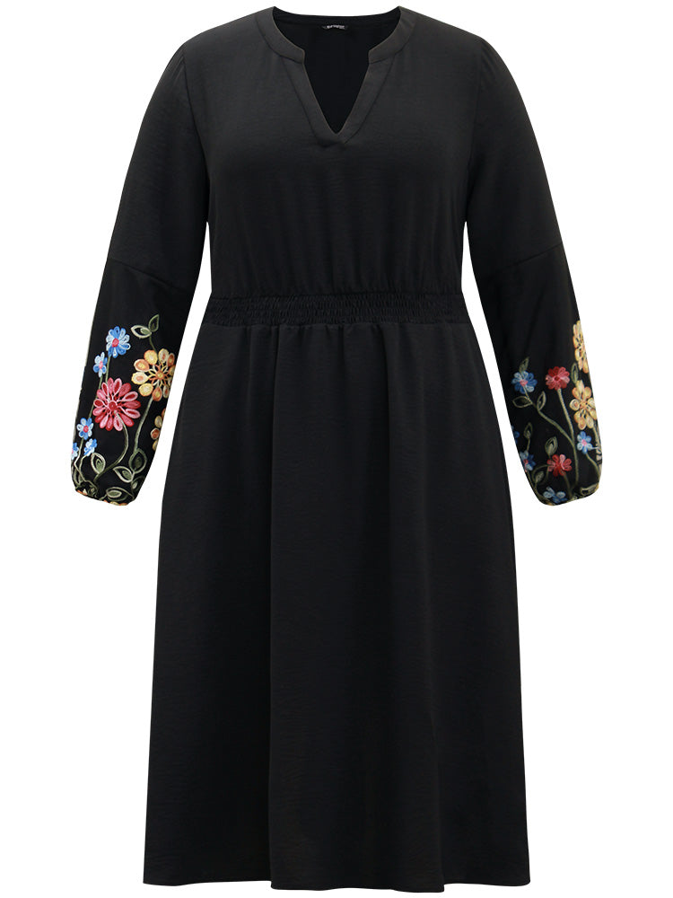 Floral Embroidered Notched Midi Dress