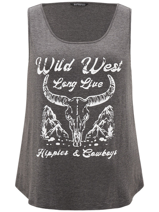 Western Country Graphic Crew Neck Tank Top