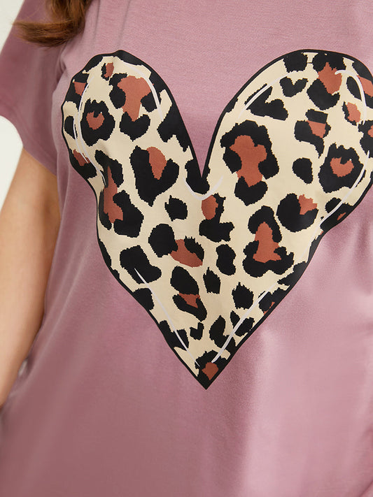 Leopard Heart Print Short Sleeve Sleep Top