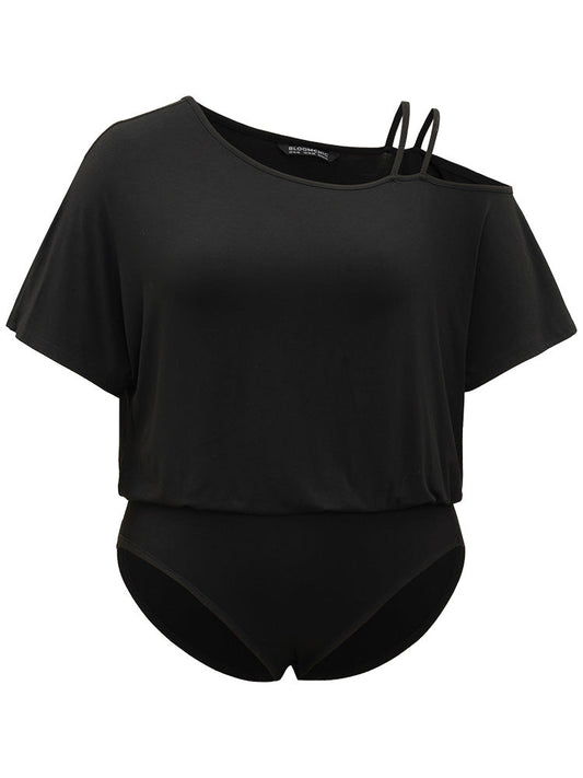 Plain One Shoulder Batwing Sleeve Cami Bodysuit