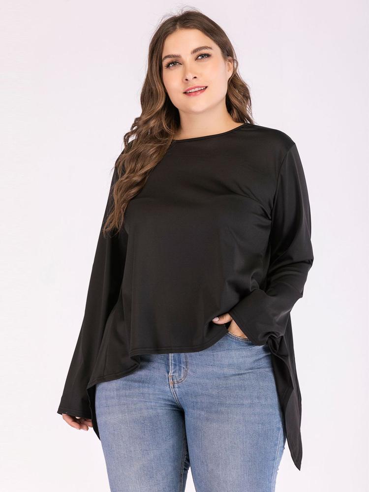 Solid Color Irregular Hem Split Backless T-shirt