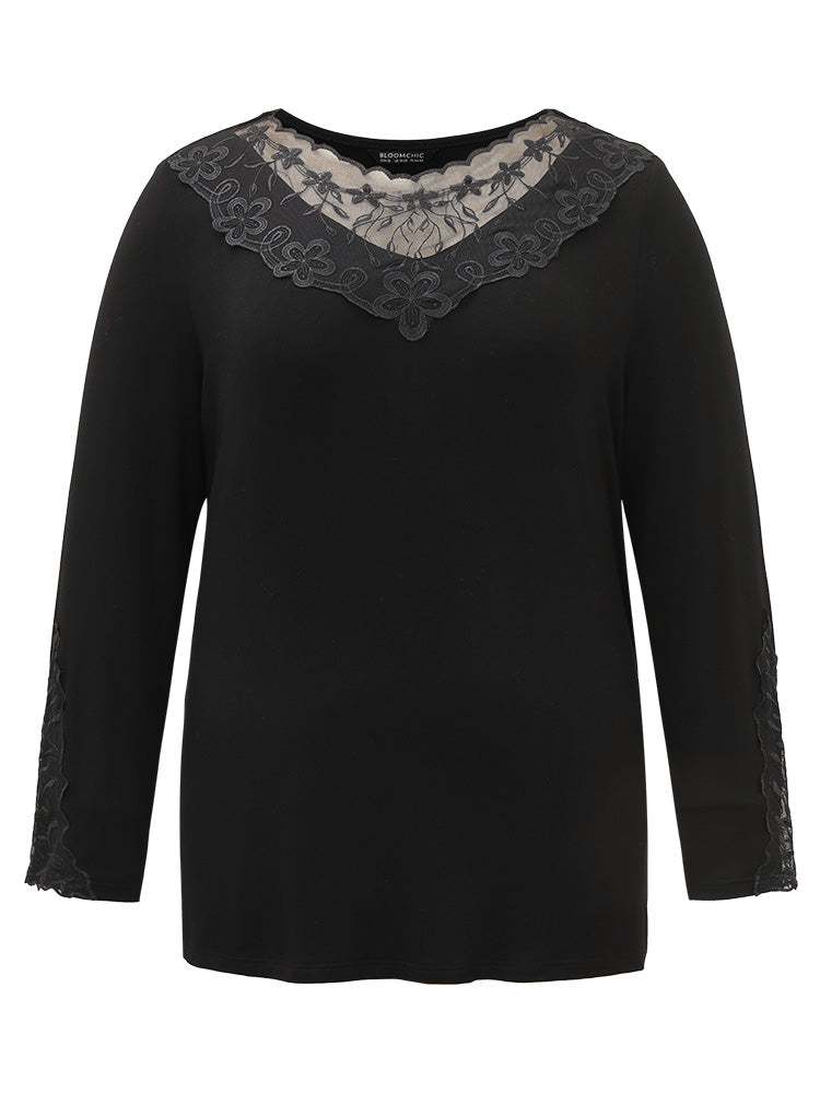 Halloween Plain Crochet Lace Mesh T-shirt
