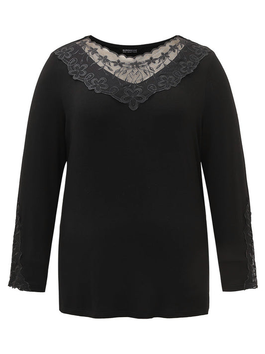 Halloween Plain Crochet Lace Mesh T-shirt