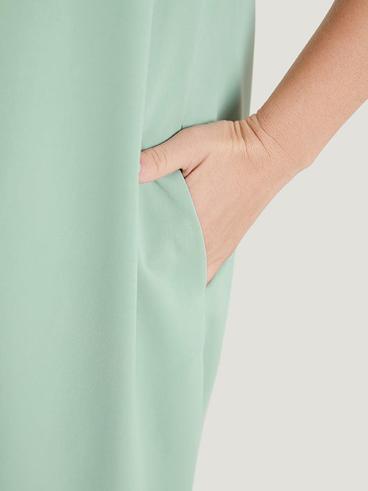 Plain Knotted V Neck Puff Sleeve Button Up Dress