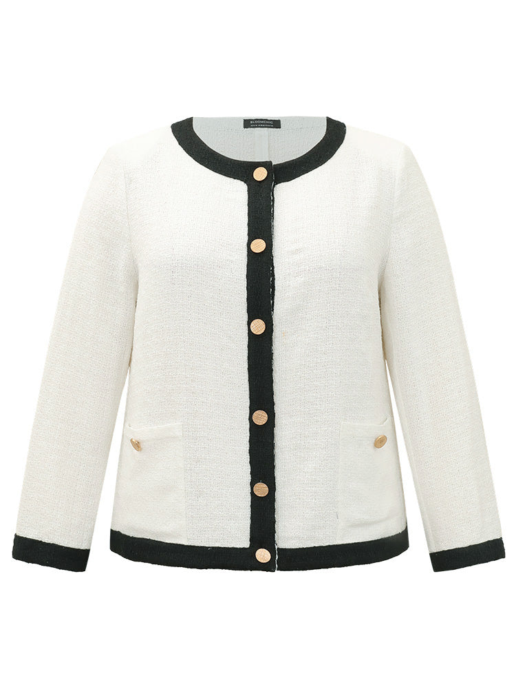 Two Tone Tweed Buckle Detail Pocket Blazer