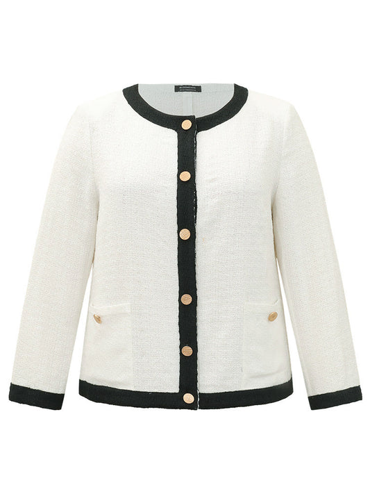 Two Tone Tweed Buckle Detail Pocket Blazer