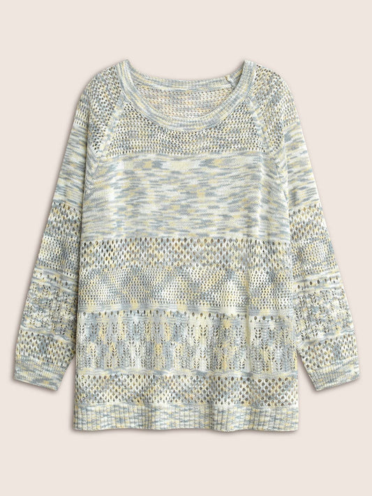 Ombre Heather Hollow Out Texture Pullover