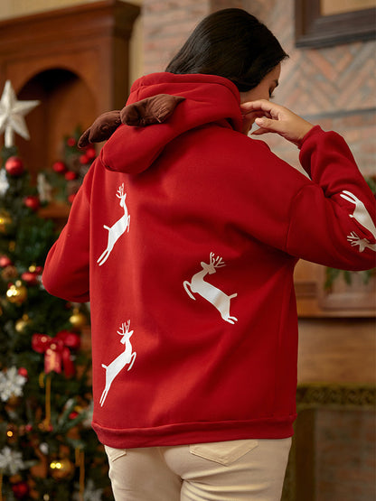 Christmas Elk Drawstring Pocket Sweatshirt