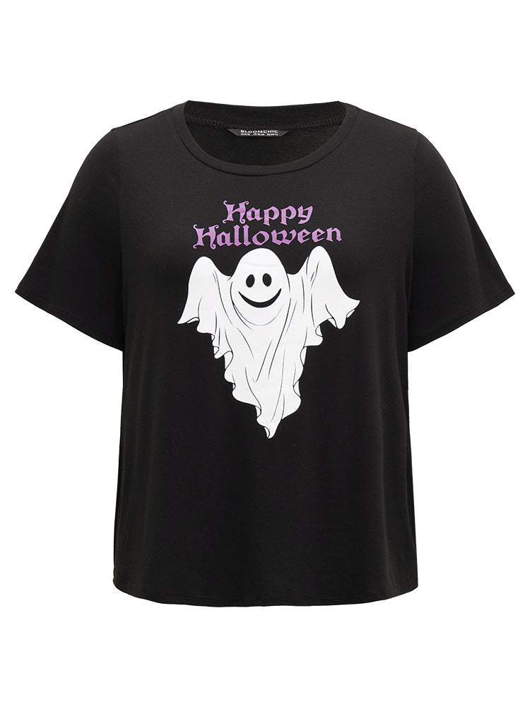 Halloween Ghost & Letter Print Crew Neck Sleep Top