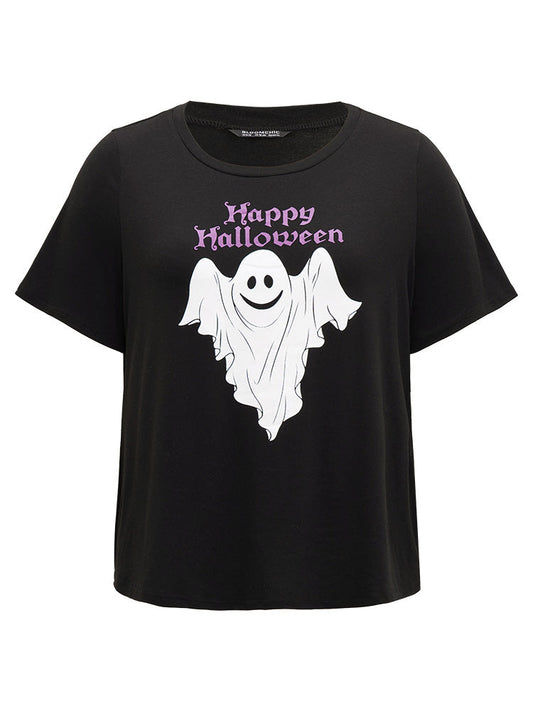 Halloween Ghost & Letter Print Crew Neck Sleep Top