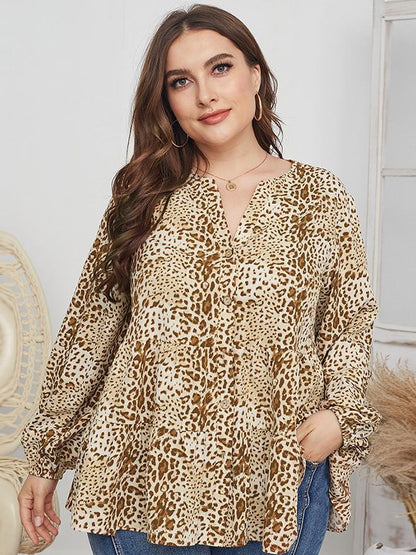 Leopard Printed V-neck Loose Blouse
