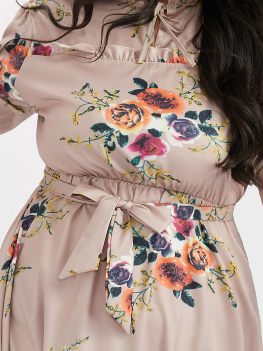 Floral Knotted High Neck Dress