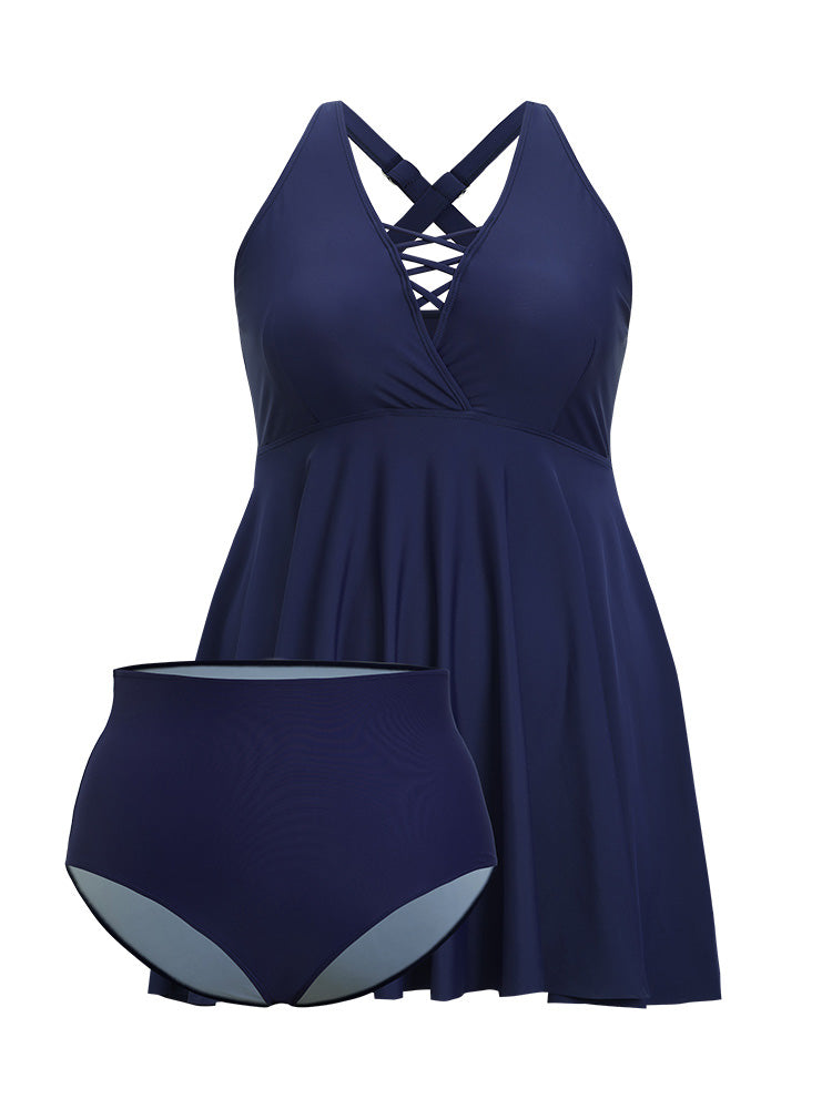 Crisscross Neck Adjustable Straps Ruffles Hem Swim Dress