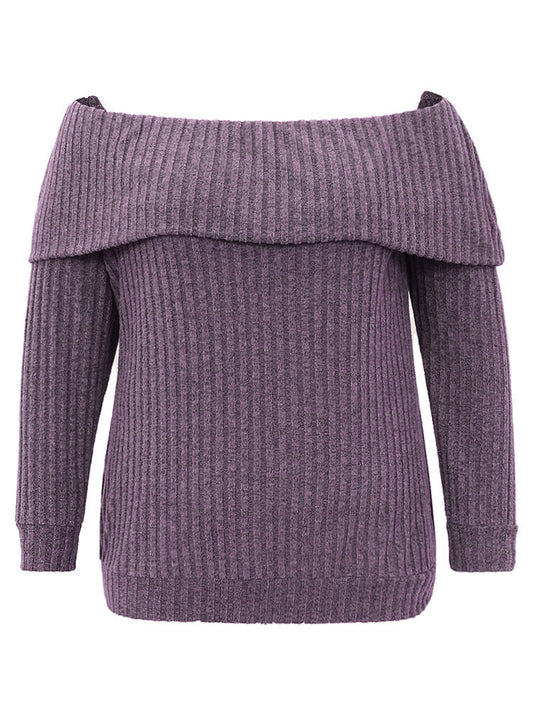 Off Shoulder Solid Plisse Long Sleeve T-shirt