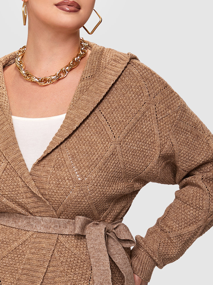 Cable Knit Belted Hooded Cadigan