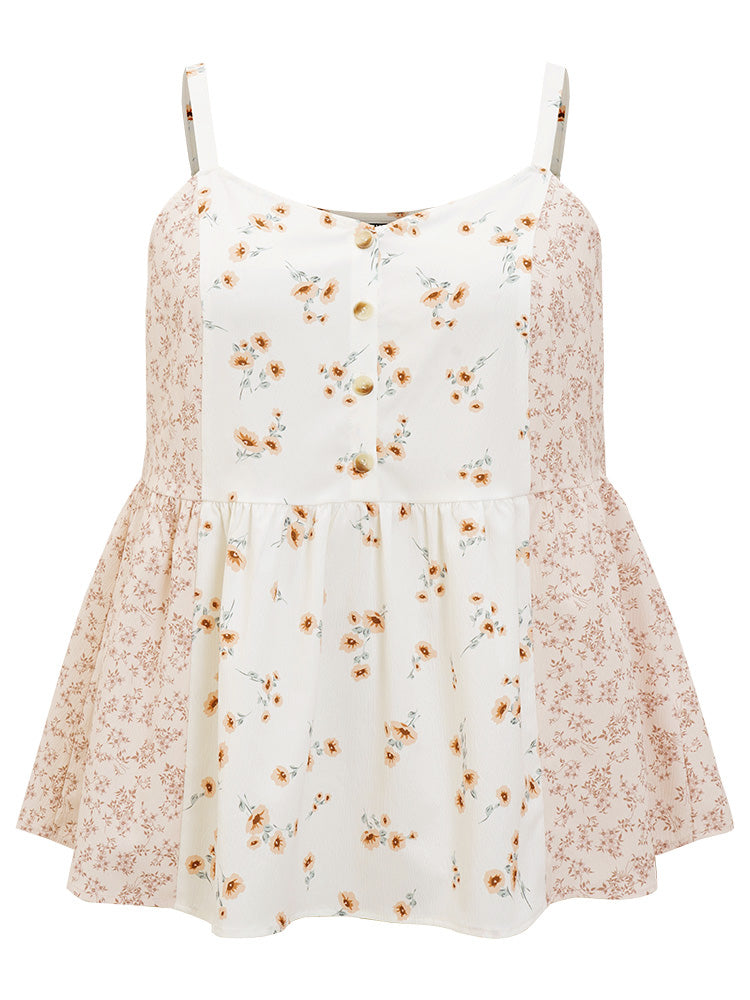 Ditsy Floral Patchwork Flutter Hem Cami Top