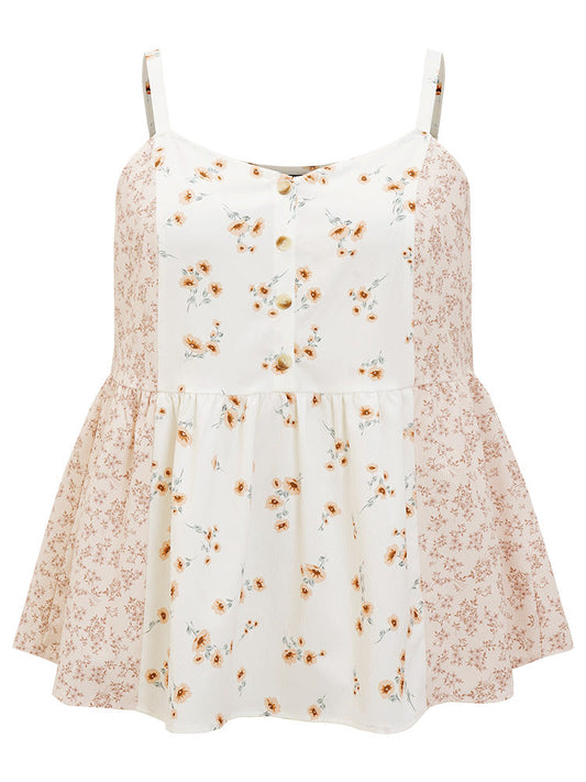 Ditsy Floral Patchwork Flutter Hem Cami Top