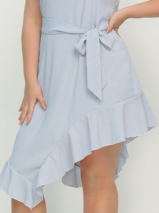 Bowknot Irregular Ruffle Hem Dress