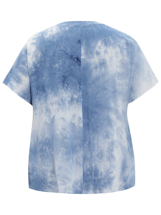 Tie Dye Notched Dolman Sleeve Blouse