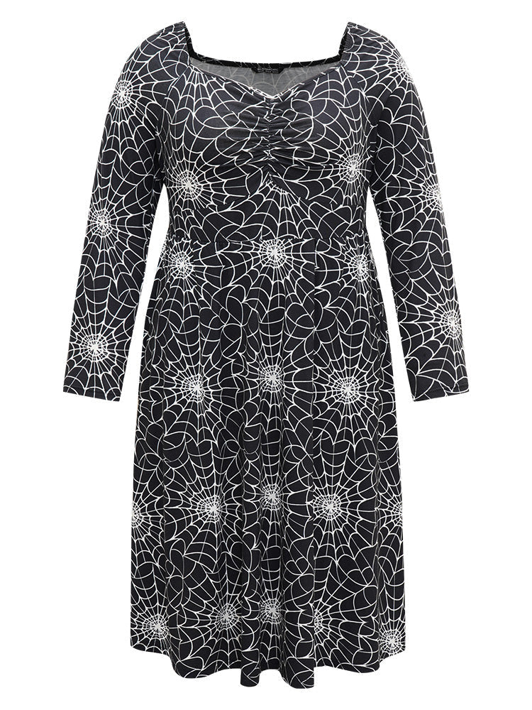 Halloween Spider Web Pocket Square Neck Dress