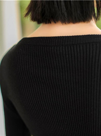 Basic Button Collar Ribbed Knit Top