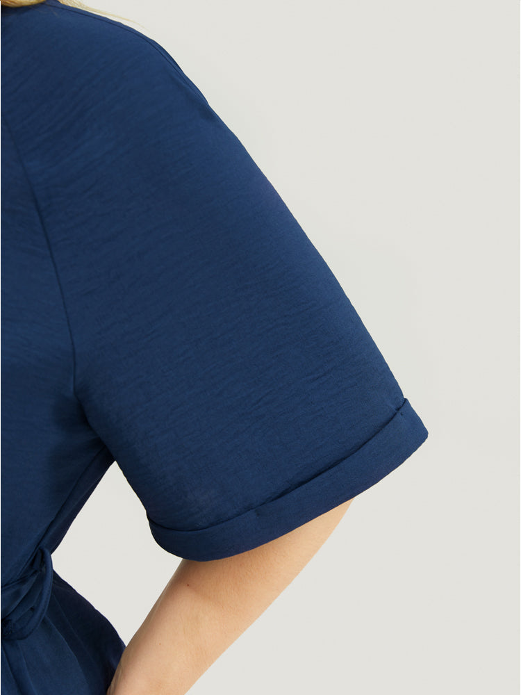 Plain Pocket Button Detail Belted Raglan Sleeve Jumpsuit