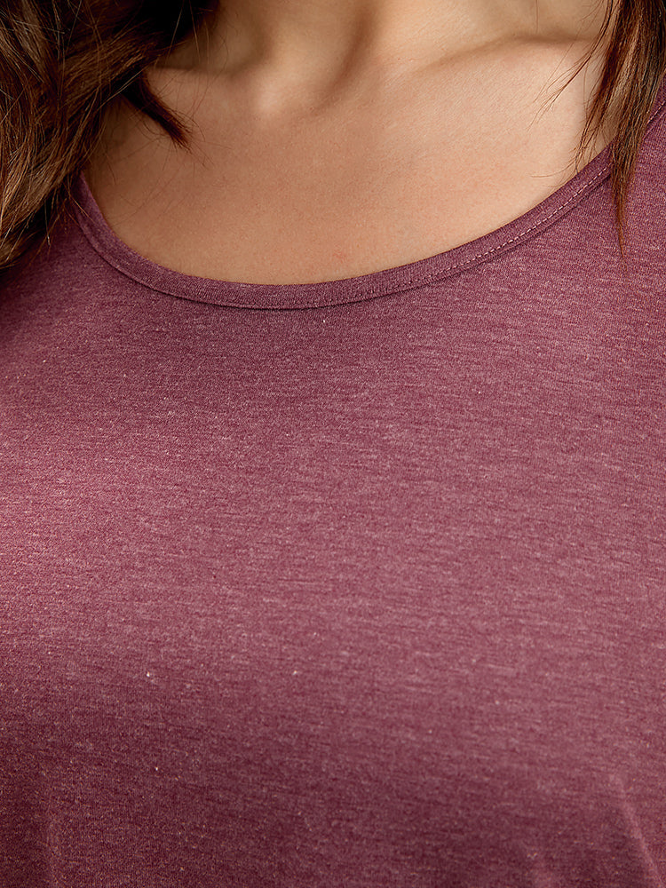 Plain Round Neck Ruffle Trim Sleep Top