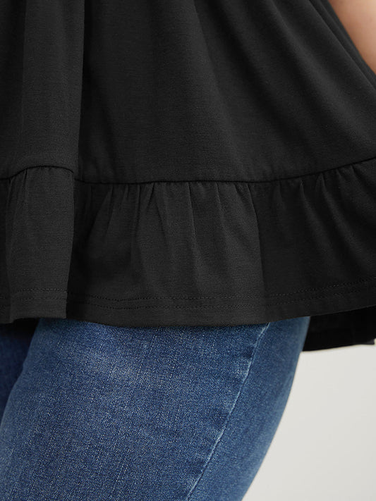 Plain Lace Ties Up Flutter Hem Babydoll Tank Top