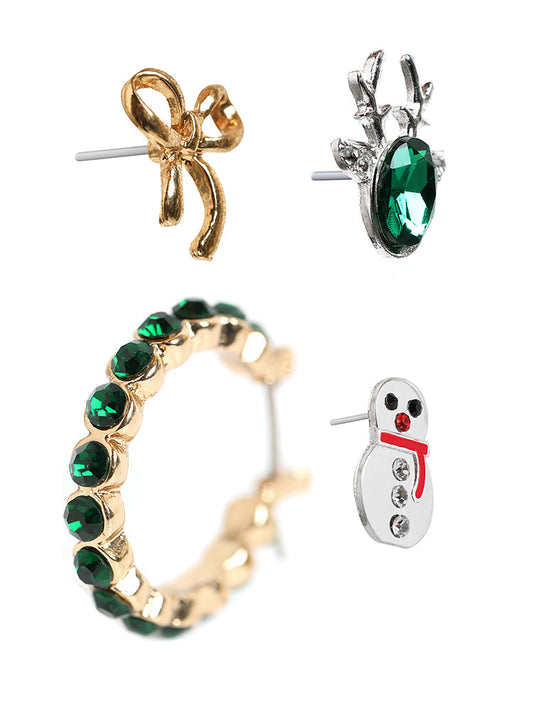 4 Pcs Snowman & Bow Decor Earrings