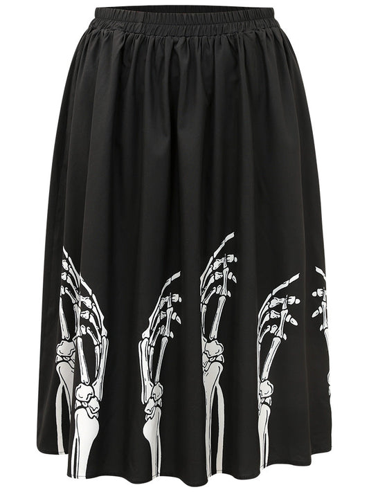 Halloween Skull Print Elastic Waist Cropped Skirt
