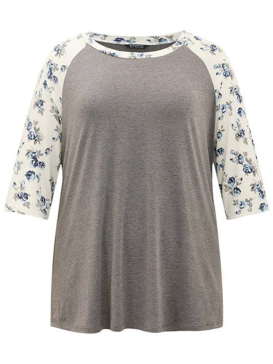 Ditsy Floral Patchwork Contrast T-shirt