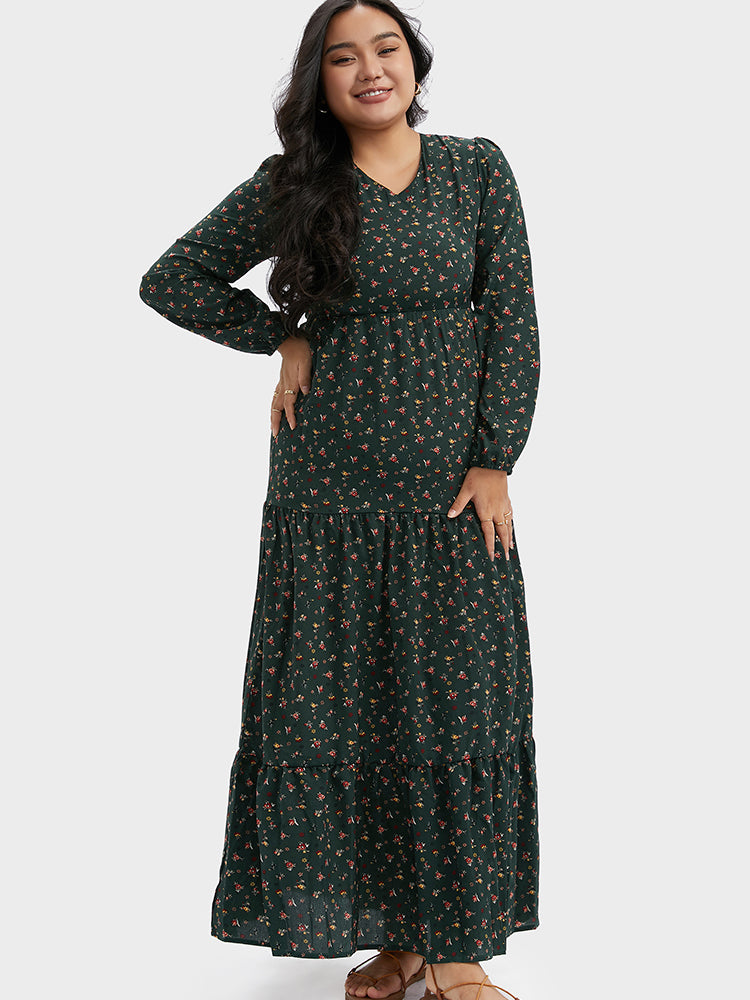 Floral V-Neck Ruffle Maxi Dress