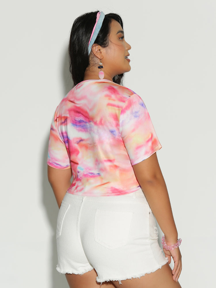 Tie Dye Ruched Front T-Shirt