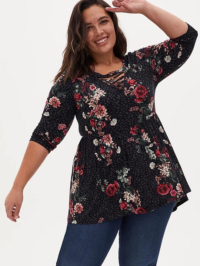 Cross Floral Printed Blouse