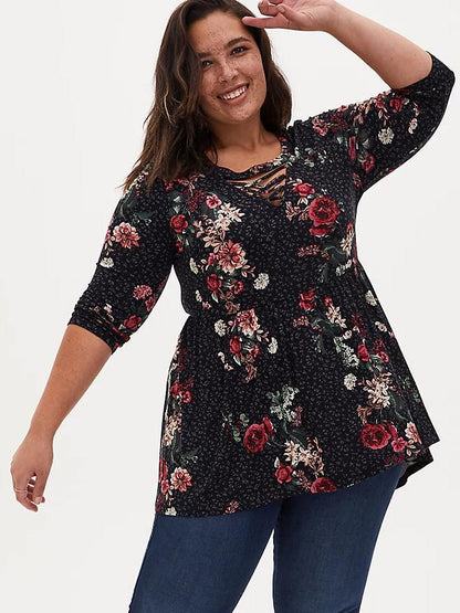 Cross Floral Printed Blouse